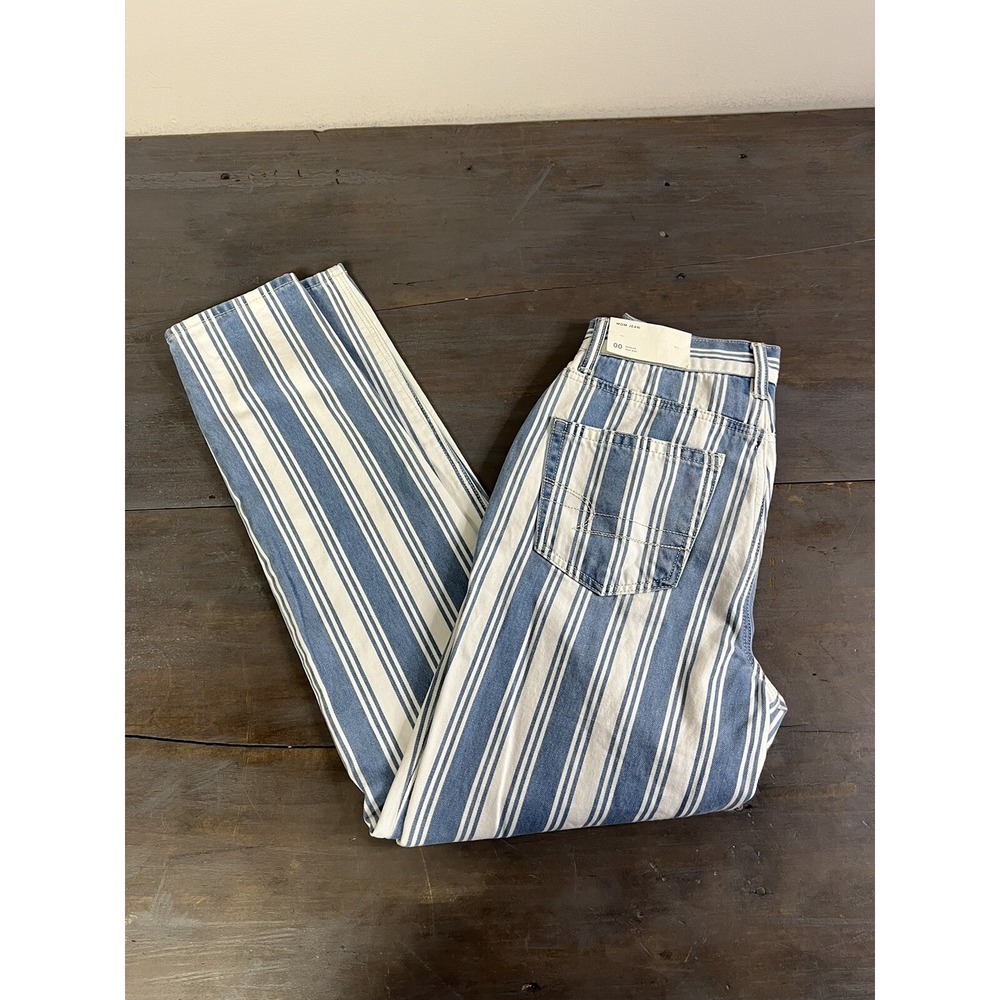 Womens American Eagle High Rise Mom Jeans New With Tags Size 00 Blue & White